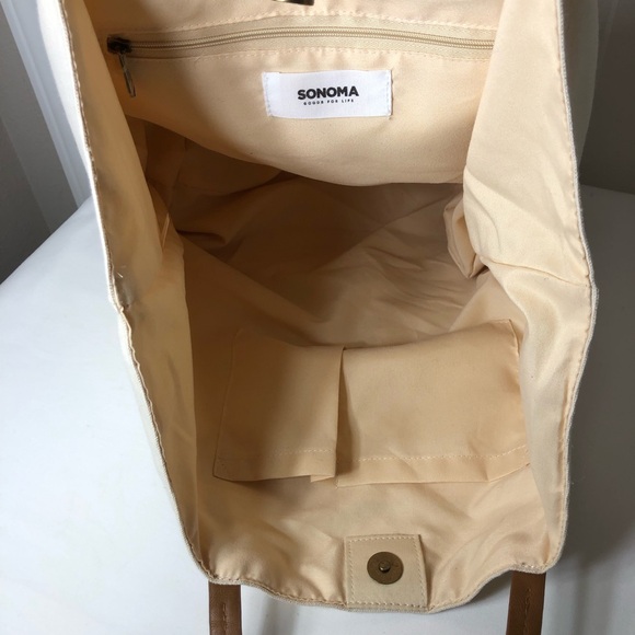 Sonoma Pineapple Natural Canvas Snap Closure Tassel Detail Hard Bottom Tote Bag, - Picture 9 of 16